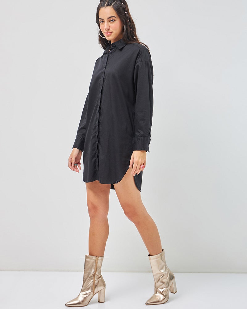bewakoof Women's Black Super Loose Fit Shirt Dress - Image 1